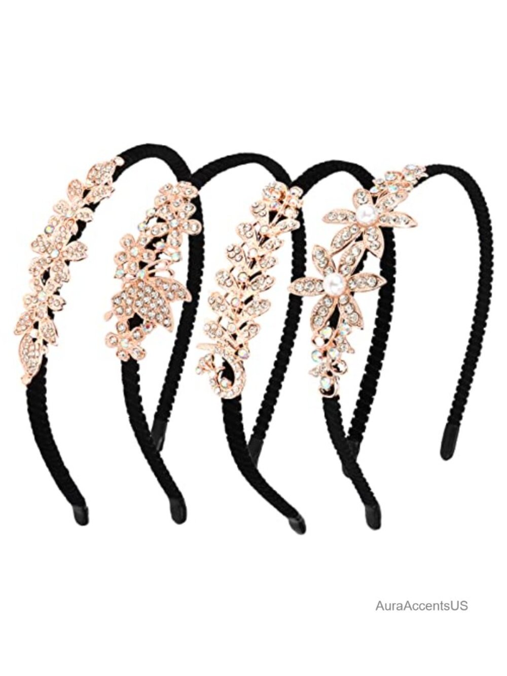 4PCS Rhinestone Crystal Headbands Non Slip Fashion Hair Accessories Wedding